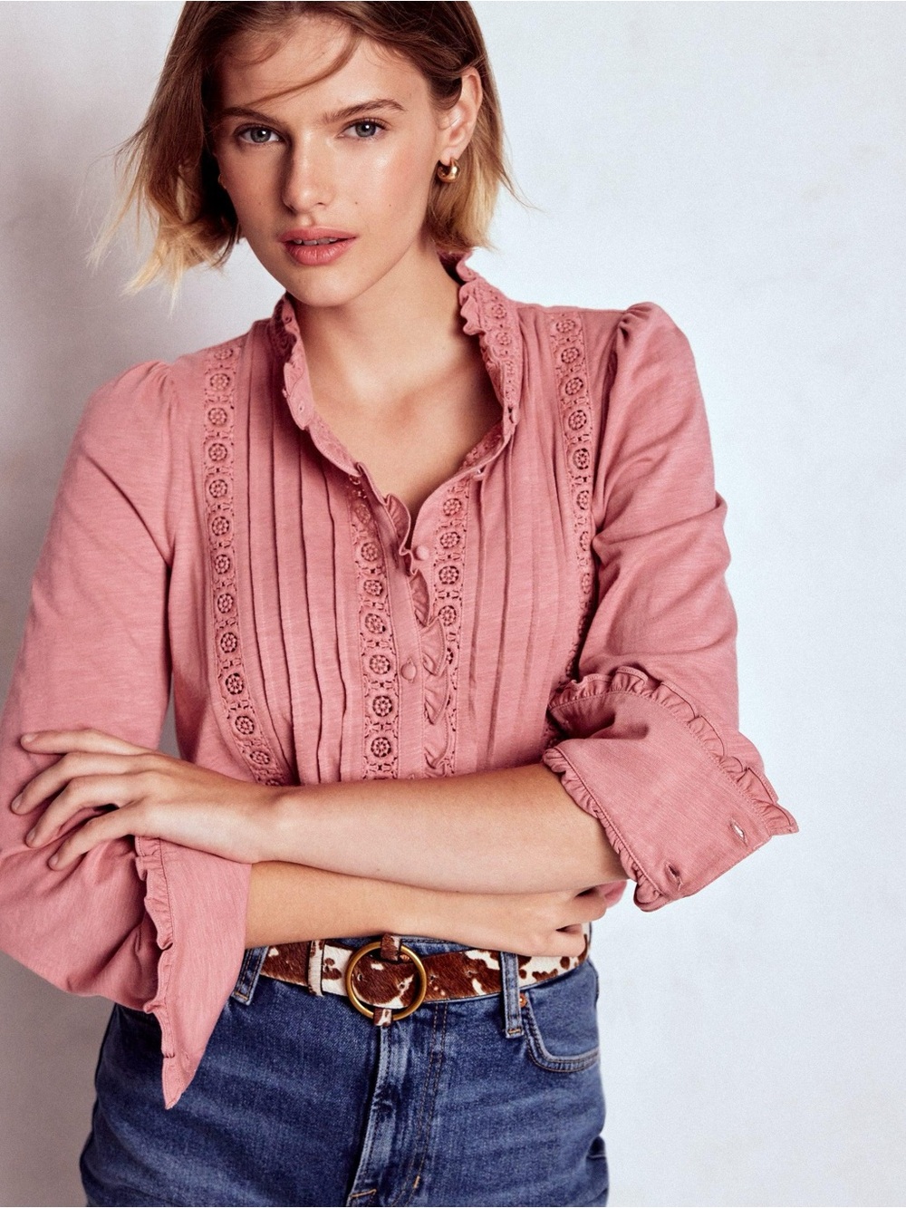 Boden Lace Detail Jersey Shirt Womens size US 6 pink